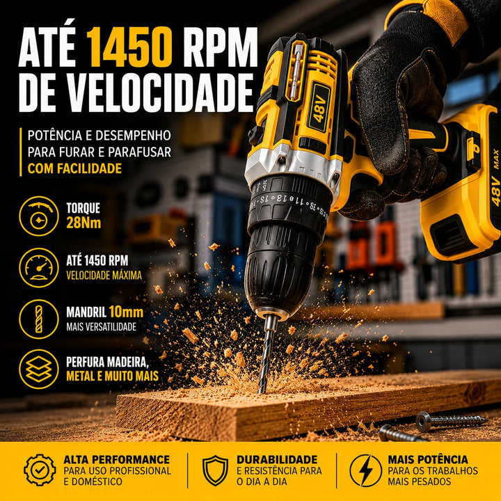Parafusadeira e Furadeira Impacto 48v 2 Baterias + Maleta Com Acessórios Kit Completo
