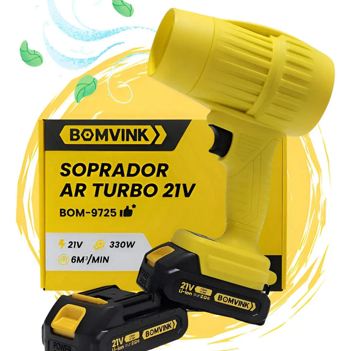 Soprador De Ar Turbo 21v Portátil Com 2 Baterias Recarregável Potente Para Folhas Pó Limpeza