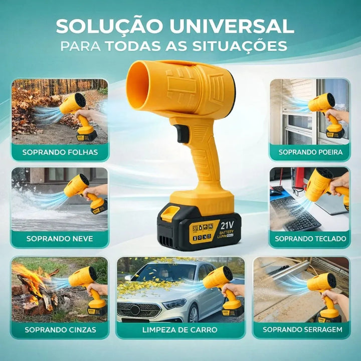 Soprador De Ar Turbo 21v Portátil Com 2 Baterias Recarregável Potente Para Folhas Pó Limpeza