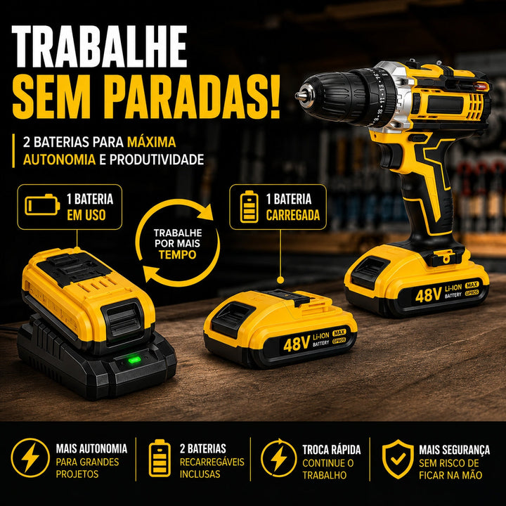 Parafusadeira e Furadeira Impacto 48v 2 Baterias + Maleta Com Acessórios Kit Completo