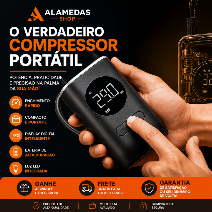 Compressor de Ar Portátil MAXTURBOPRO3™ + 4 Brindes Exclusivos + Frete Grátis
