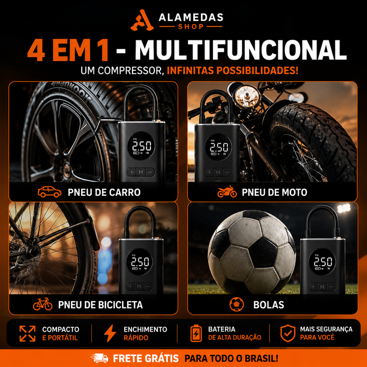Compressor de Ar Portátil MAXTURBOPRO3™ + 4 Brindes Exclusivos + Frete Grátis