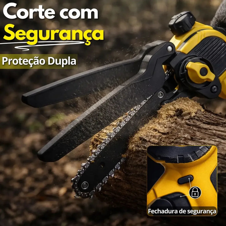 KIT COMPLETO Mini Motosserra 21V com 2 Baterias | Mais Autonomia, Cortes Precisos e Muito Menos Esforço
