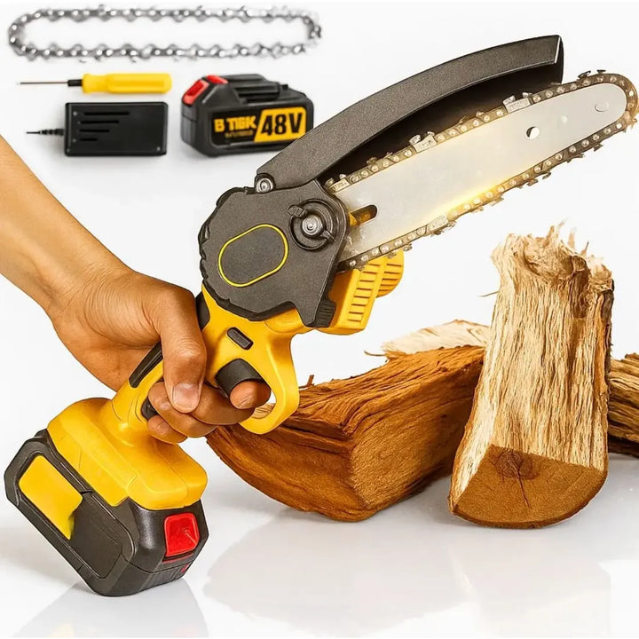 KIT COMPLETO Mini Motosserra 21V com 2 Baterias | Mais Autonomia, Cortes Precisos e Muito Menos Esforço