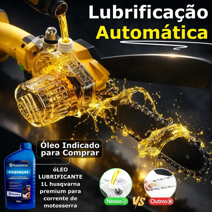 KIT COMPLETO Mini Motosserra 21V com 2 Baterias | Mais Autonomia, Cortes Precisos e Muito Menos Esforço