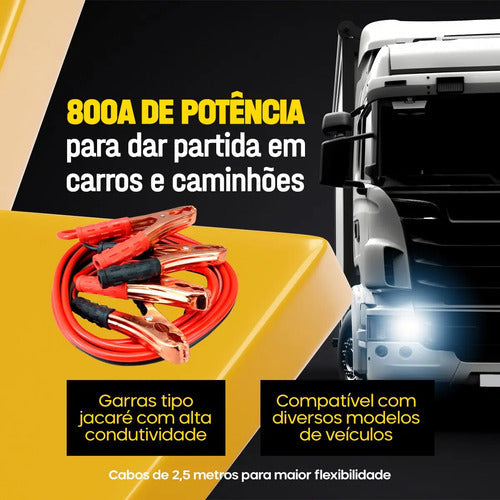 Cabo De Carga Bateria Chupeta Caminhão Carro 2,5m 800a