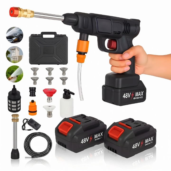 Kit Completo de Lavadora Portátil de Alta Pressão 48V com Maleta, 2 Baterias e Acessórios.