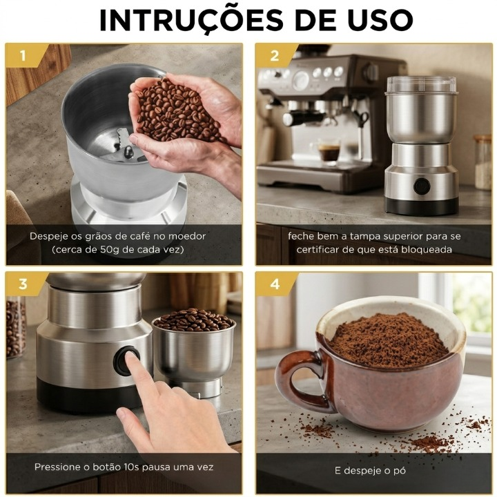 Moedor Triturador Elétrico Multifuncional - GrãoTurbo Inox™
