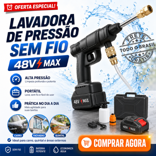 Kit Completo de Lavadora Portátil de Alta Pressão 48V com Maleta, 2 Baterias e Acessórios.
