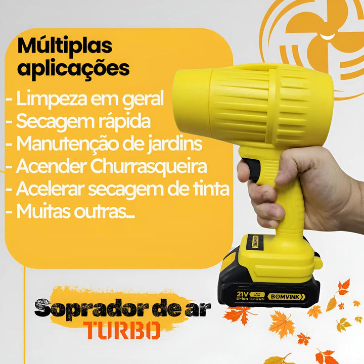 Soprador De Ar Turbo 21v Portátil Com 2 Baterias Recarregável Potente Para Folhas Pó Limpeza