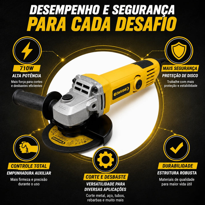 Esmerilhadeira Angular 710W Corte Metal Desbaste Profissional
